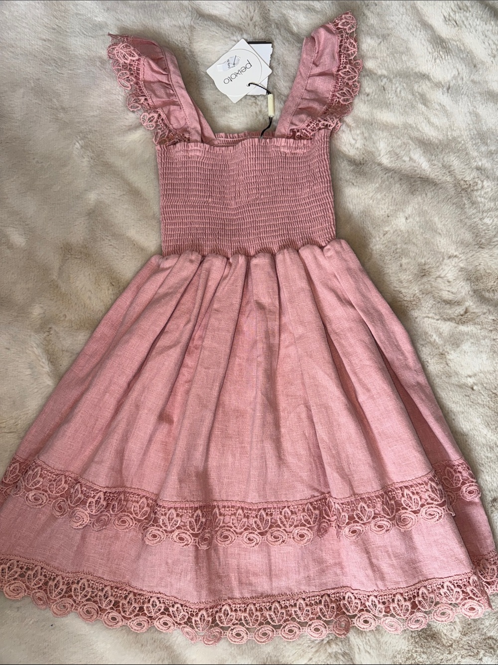 Little Peixoto Pink Lace-Trim Smocked Sundress